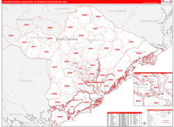 Charleston-North Charleston Metro Area Wall Map Red Line Style 2024
